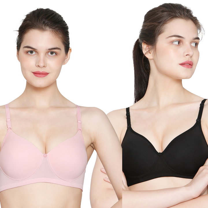 Nylon Light Padded Fabric T Shirt Bra Set of 2