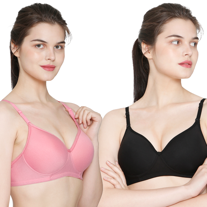 Nylon Light Padded Fabric T Shirt Bra Set of 2